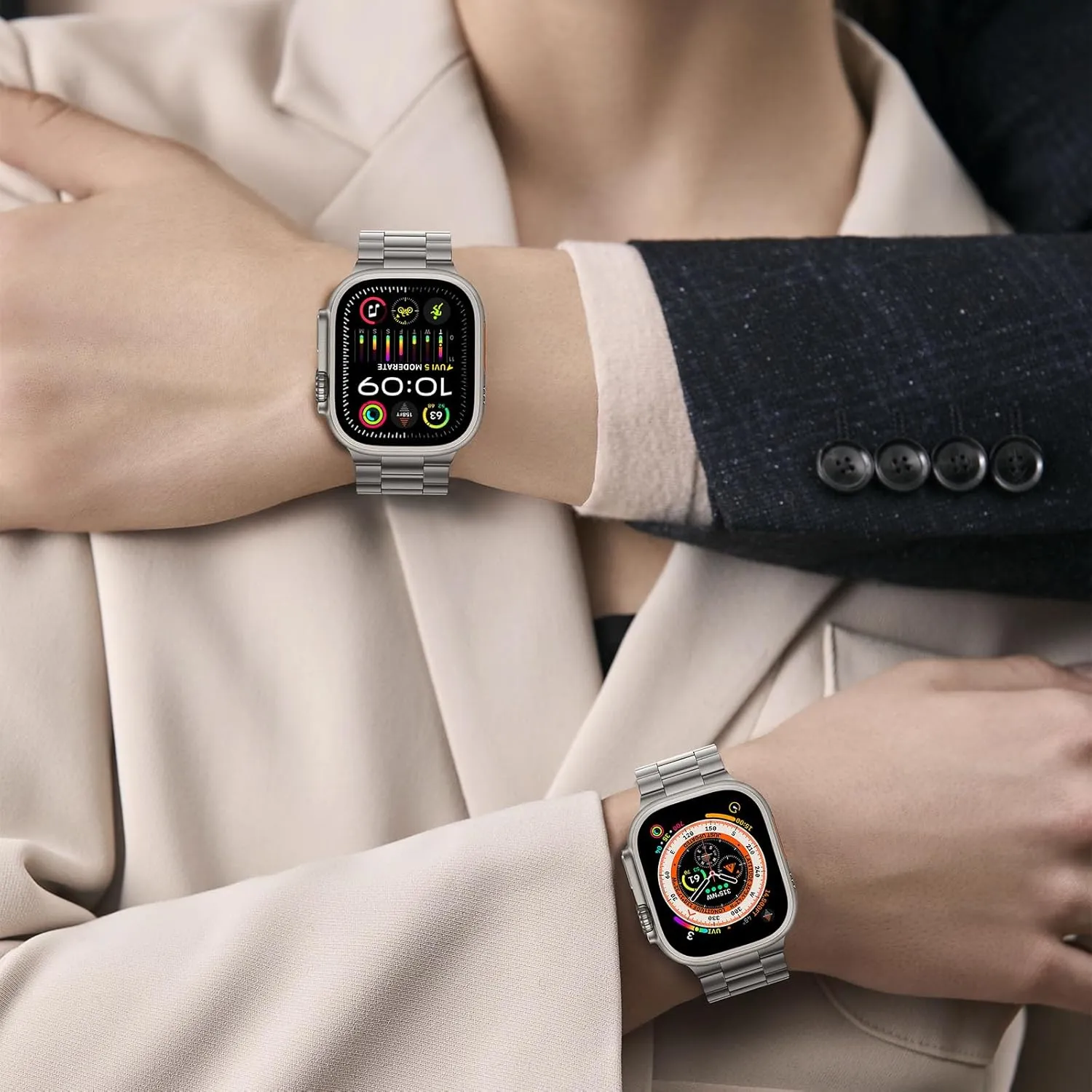 HITZEE Compatible with Apple Watch Ultra Band 49mm Business Stainless Steel Metal Strap Men Women Link Bands with Case Compatible for Apple Watch Ultra 2 Ultra, 49mm Titanium
