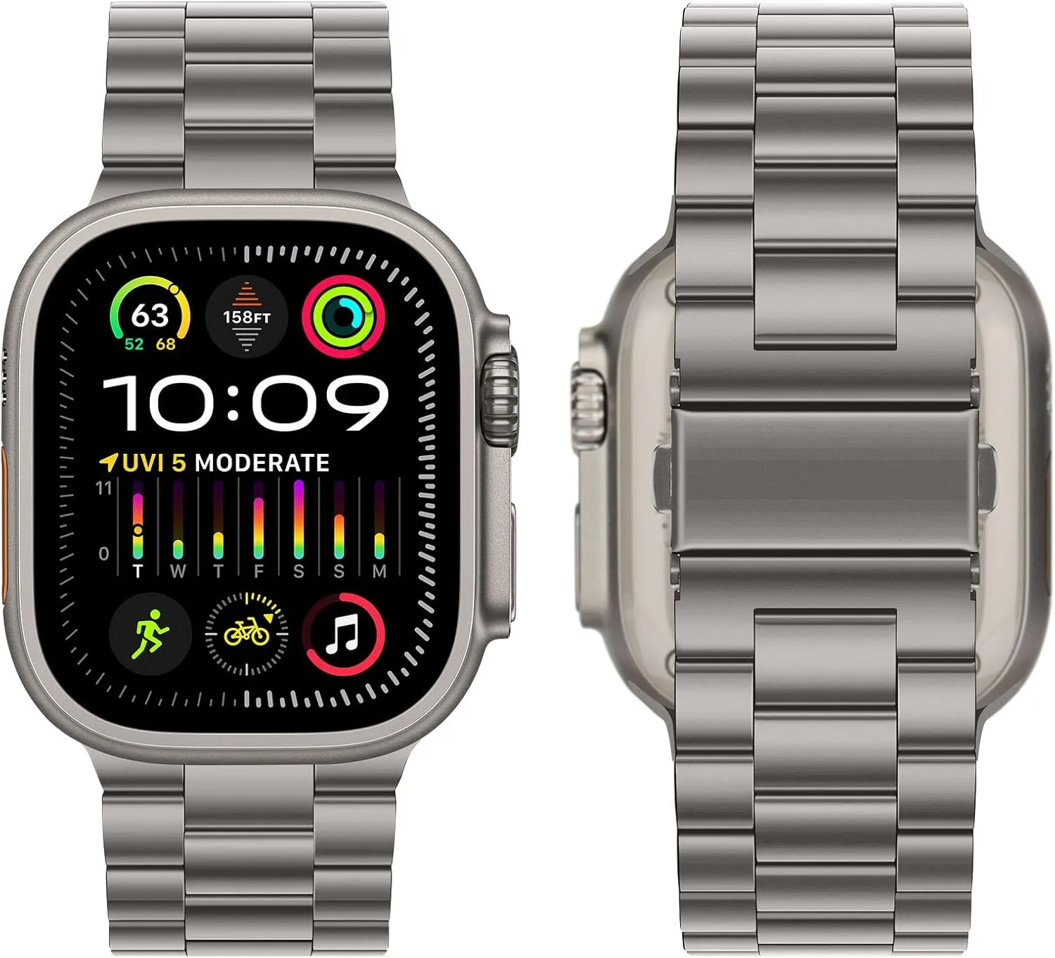 HITZEE Compatible with Apple Watch Ultra Band 49mm Business Stainless Steel Metal Strap Men Women Link Bands with Case Compatible for Apple Watch Ultra 2 Ultra, 49mm Titanium