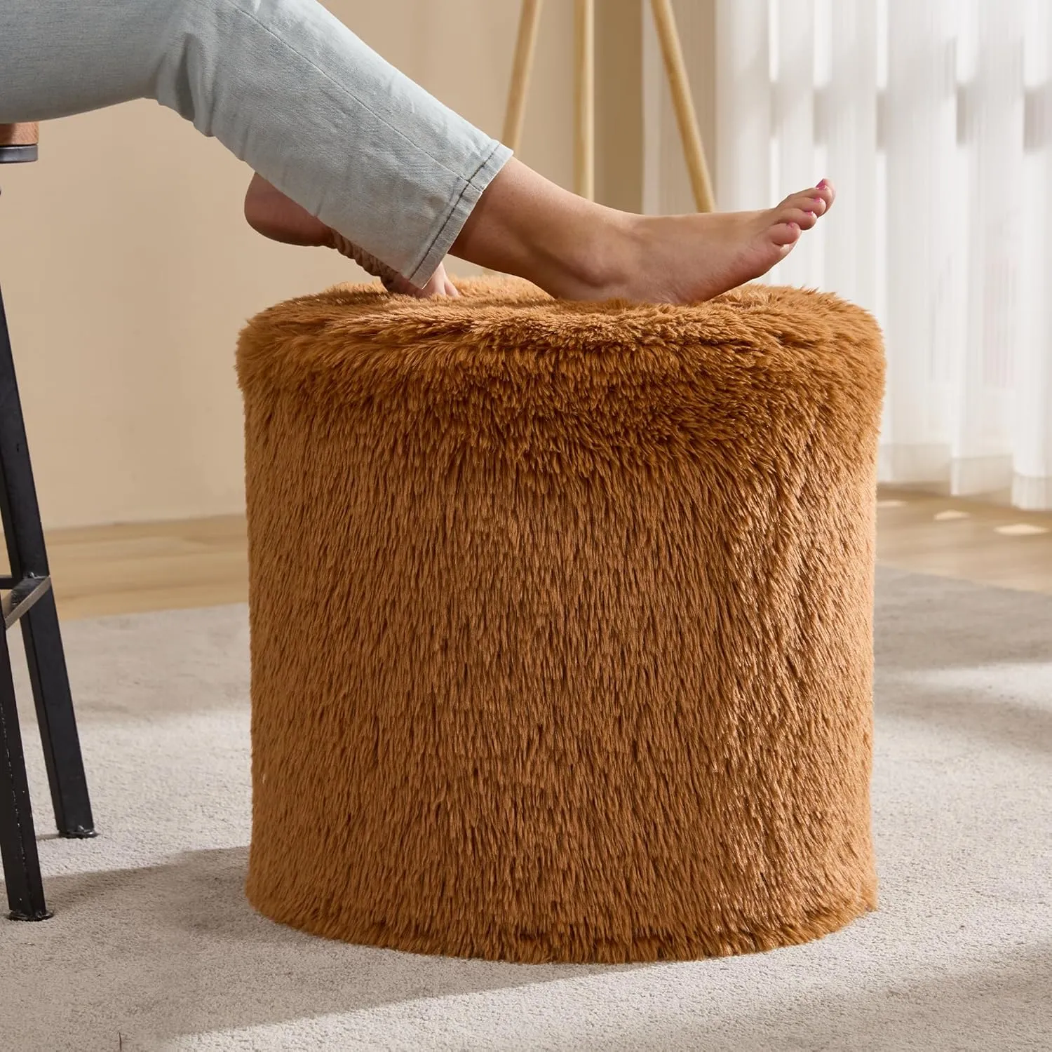 Hobestluk Bean Bag Chairs Ottoman for Adults Bean Bag Chair Footrest Foam Filled Ottoman of BeanBag Footstool of Lazy Sofa for Bedroom, Living Room, Apartment (Small, Caramel)