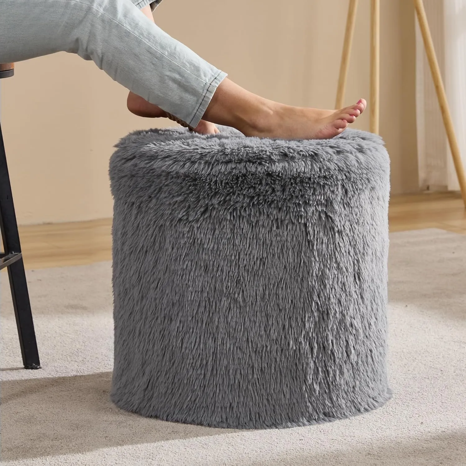 Hobestluk Bean Bag Chairs Ottoman for Adults Bean Bag Chair Footrest Foam Filled Ottoman of BeanBag Footstool of Lazy Sofa for Bedroom, Living Room, Apartment (Small, Grey)