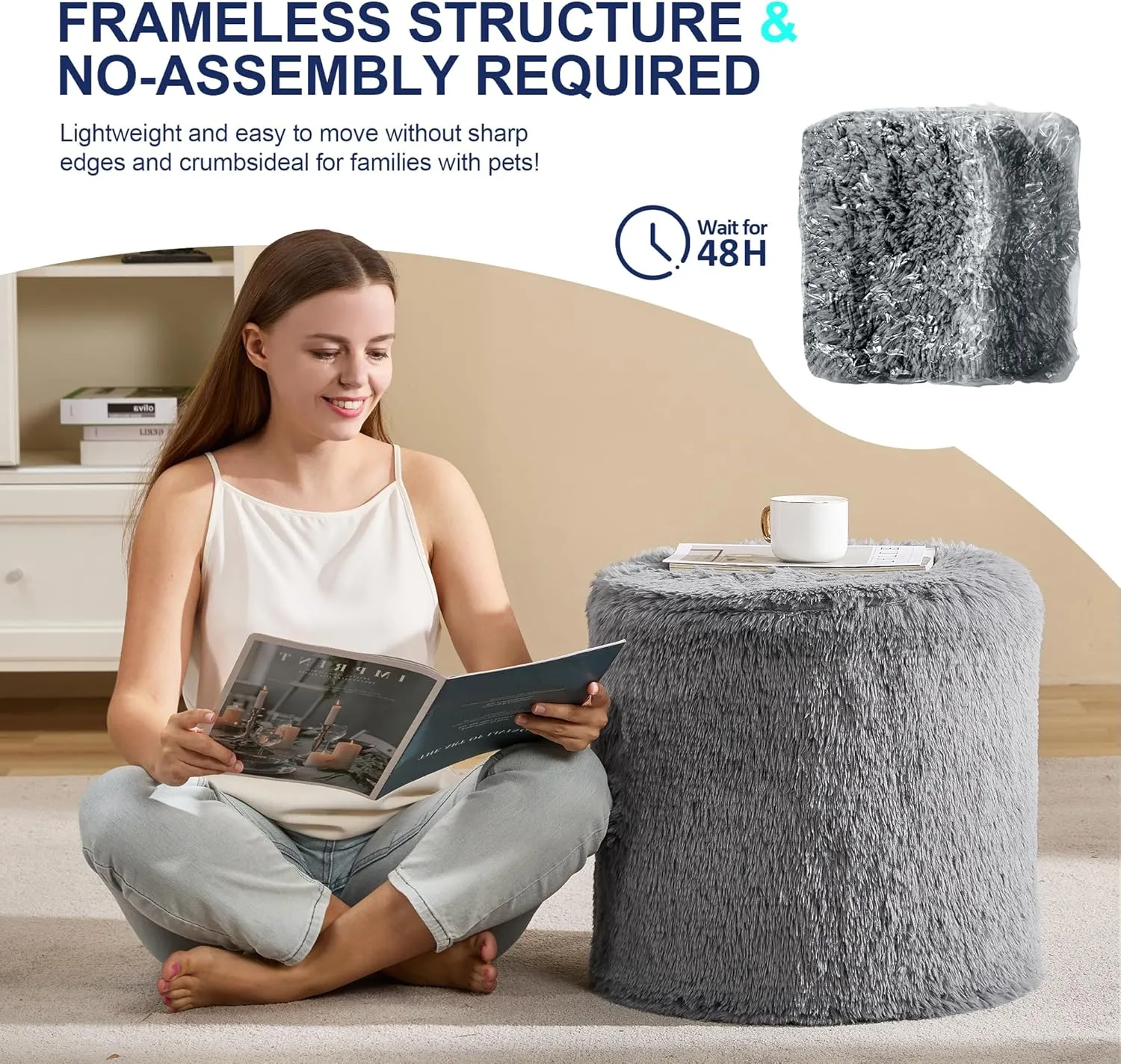 Hobestluk Bean Bag Chairs Ottoman for Adults Bean Bag Chair Footrest Foam Filled Ottoman of BeanBag Footstool of Lazy Sofa for Bedroom, Living Room, Apartment (Small, Grey)