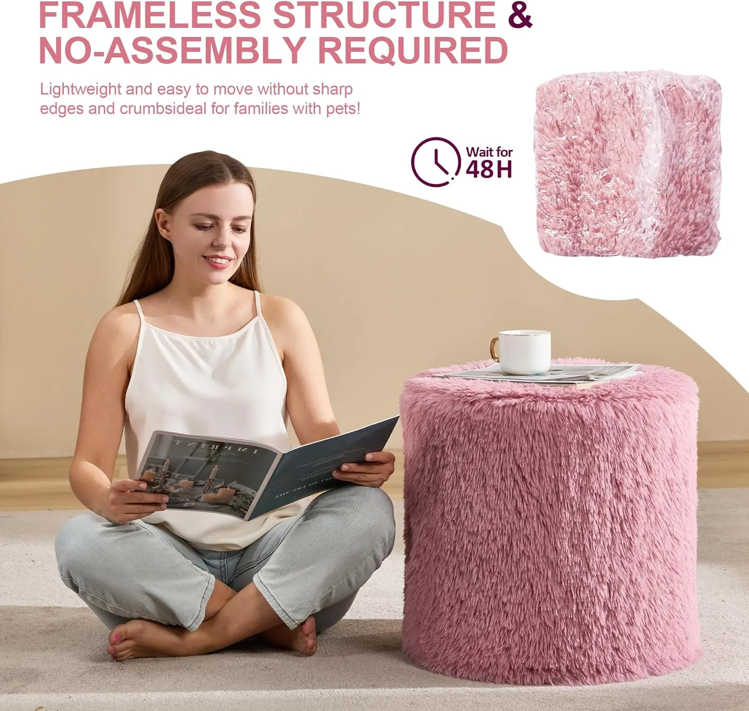 Hobestluk Bean Bag Chairs Ottoman for Adults Bean Bag Chair Footrest Foam Filled Ottoman of BeanBag Footstool of Lazy Sofa for Bedroom, Living Room, Apartment (Small, Pink)
