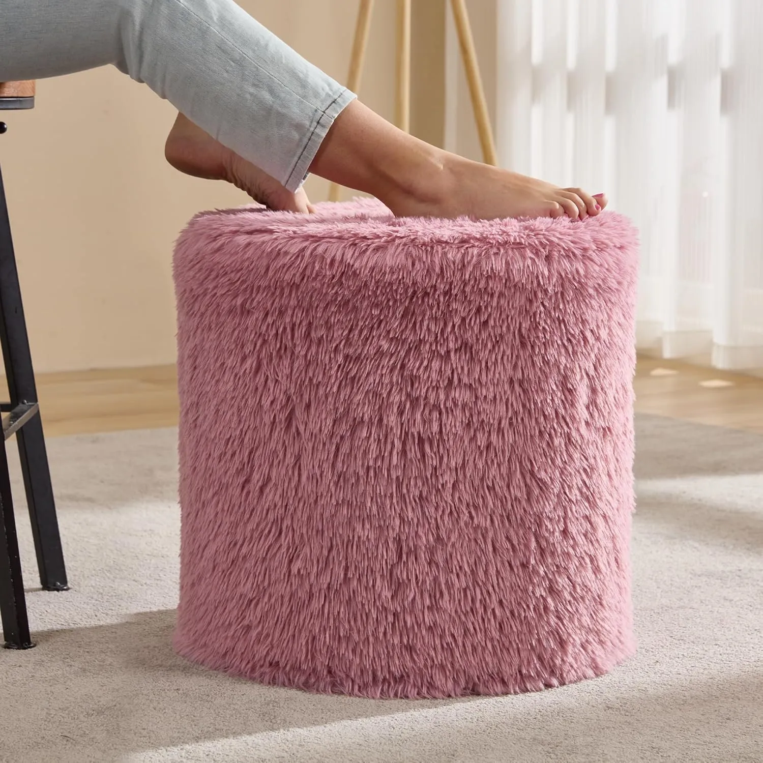 Hobestluk Bean Bag Chairs Ottoman for Adults Bean Bag Chair Footrest Foam Filled Ottoman of BeanBag Footstool of Lazy Sofa for Bedroom, Living Room, Apartment (Small, Pink)