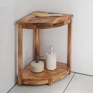 HOLANA 18" Teak Corner Shower Stool for Inside Shower – Teak Corner Shower Bench with Storage Shelf – Shower Foot Rest and Shower Stool for Shaving Legs – Compact Teak Shower Stool for Indoor Use