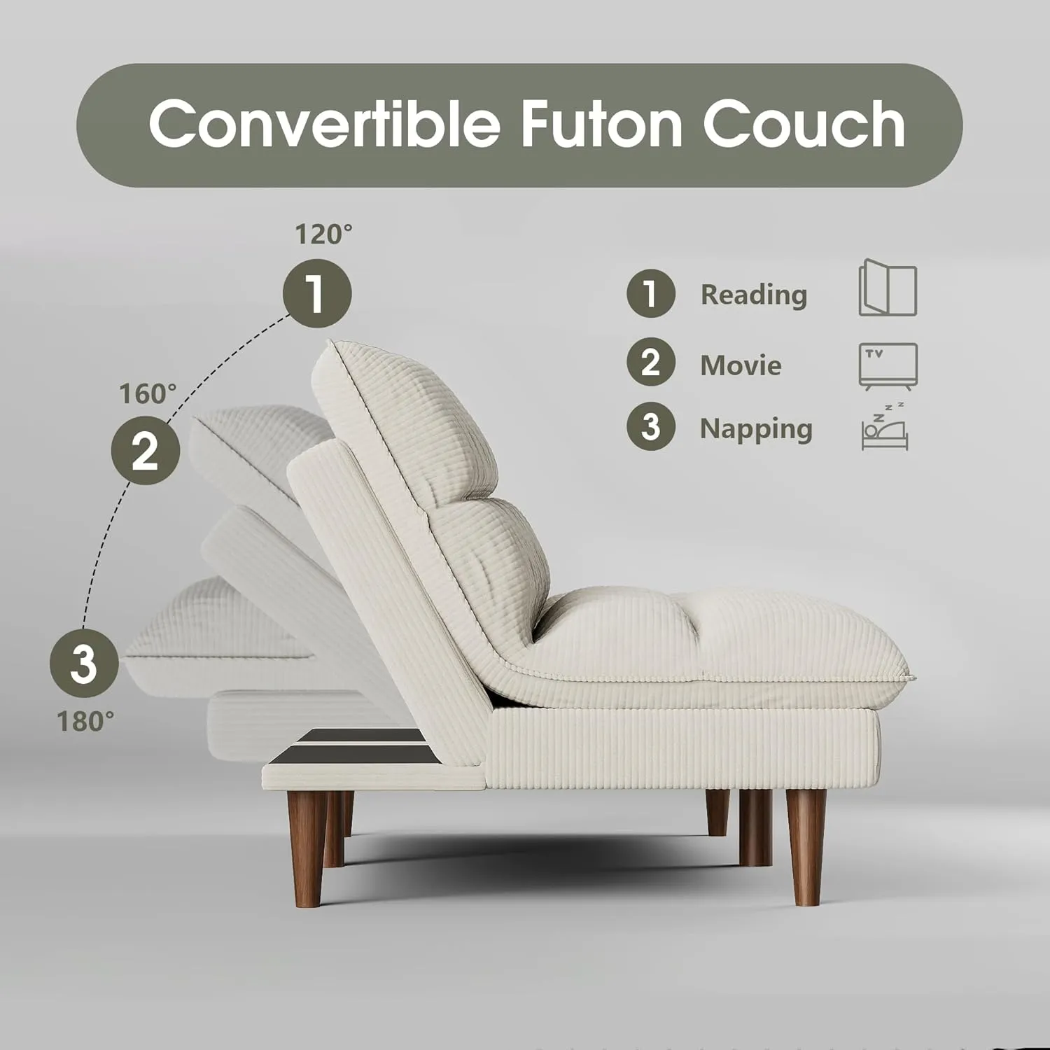 Homall Futon Couch, Modern Futon Sofa Bed with Adjustable Backrest, Convertible Sleeper Sofa Bed for Small Apartments, Loveseat, Office (Corduroy, Beige)