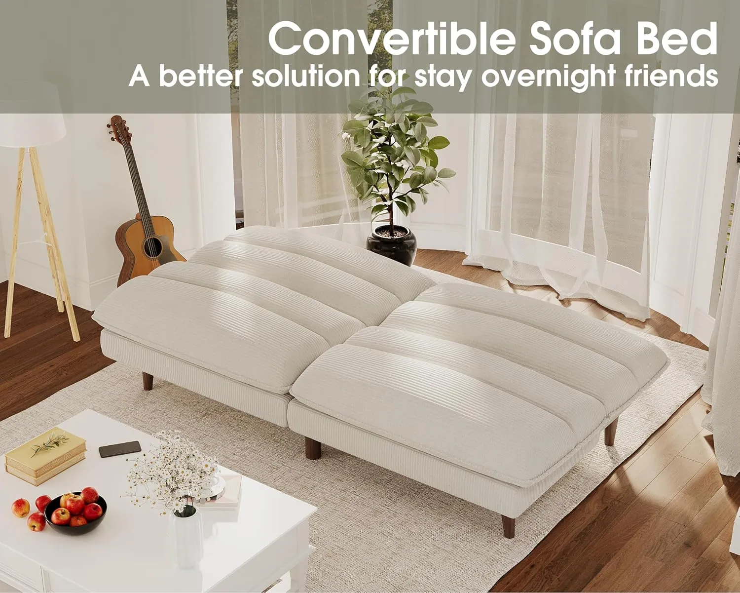 Homall Futon Couch, Modern Futon Sofa Bed with Adjustable Backrest, Convertible Sleeper Sofa Bed for Small Apartments, Loveseat, Office (Corduroy, Beige)