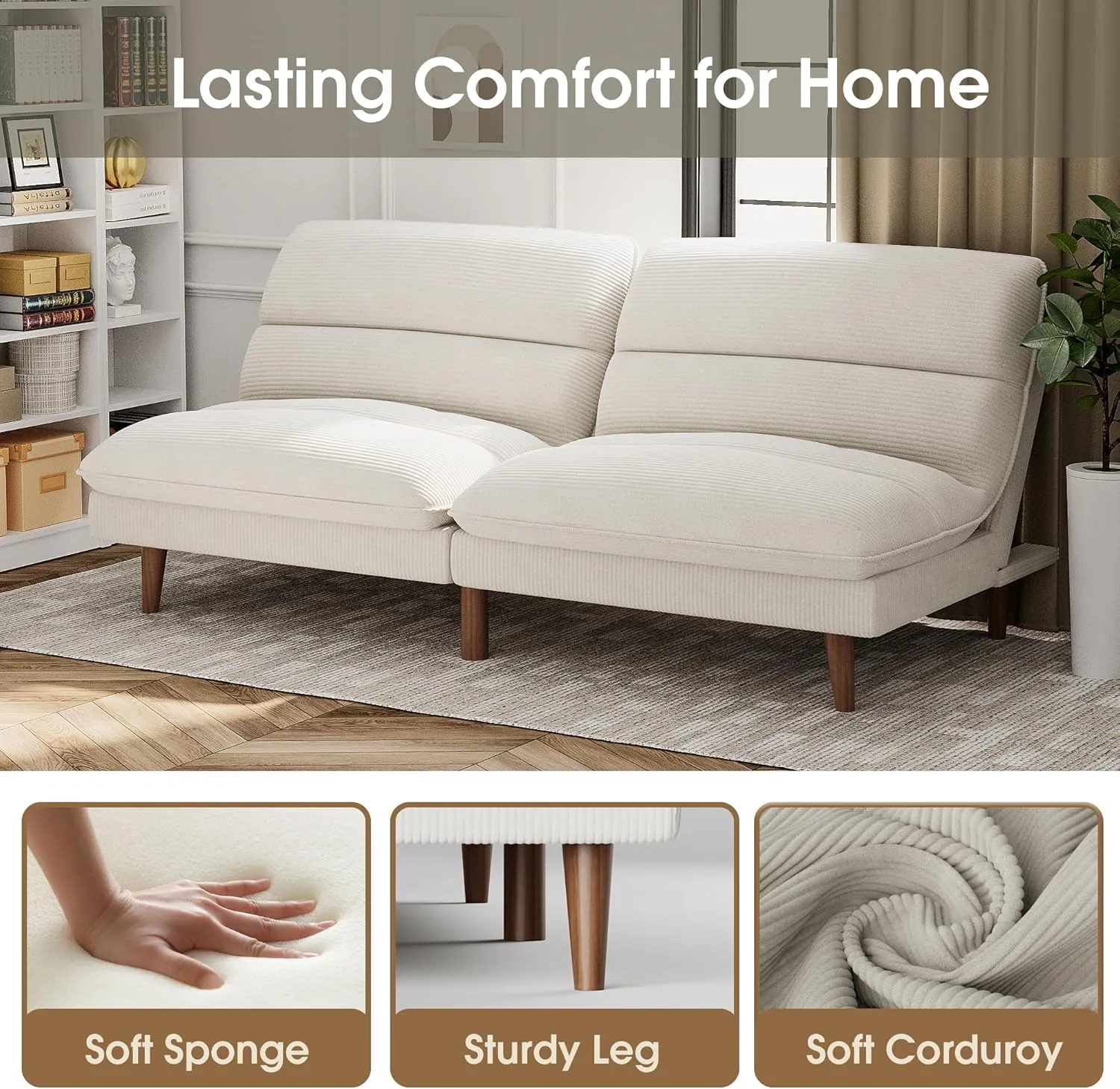 Homall Futon Couch, Modern Futon Sofa Bed with Adjustable Backrest, Convertible Sleeper Sofa Bed for Small Apartments, Loveseat, Office (Corduroy, Beige)