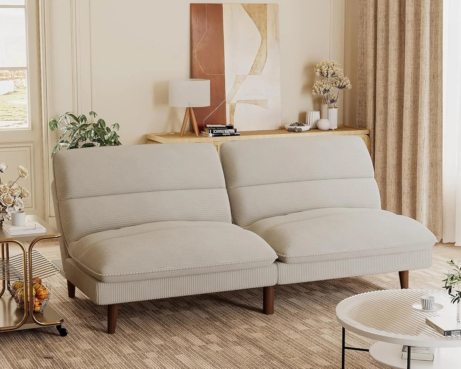 Homall Futon Couch, Modern Futon Sofa Bed with Adjustable Backrest, Convertible Sleeper Sofa Bed for Small Apartments, Loveseat, Office (Corduroy, Beige)