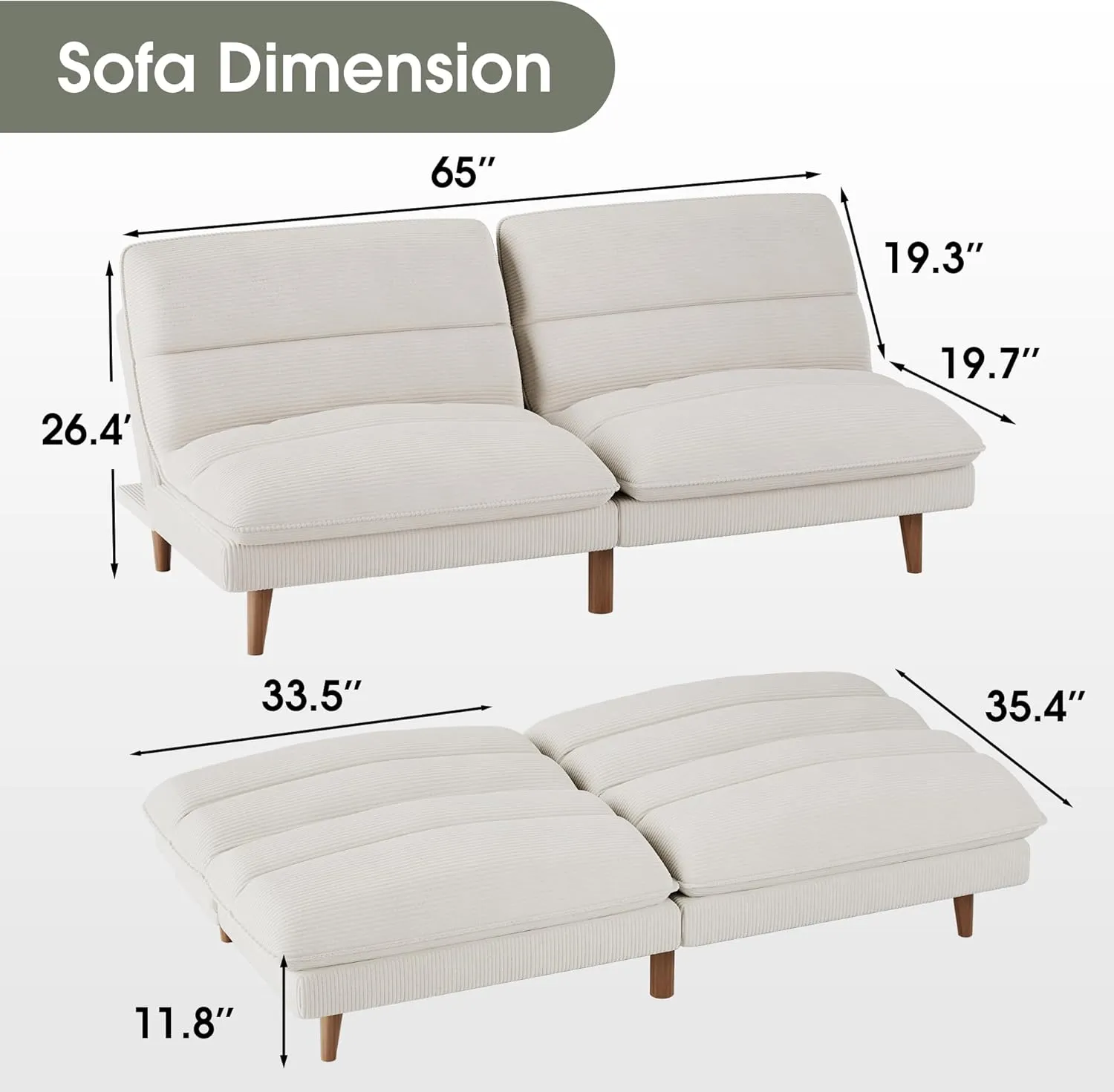 Homall Futon Couch, Modern Futon Sofa Bed with Adjustable Backrest, Convertible Sleeper Sofa Bed for Small Apartments, Loveseat, Office (Corduroy, Beige)