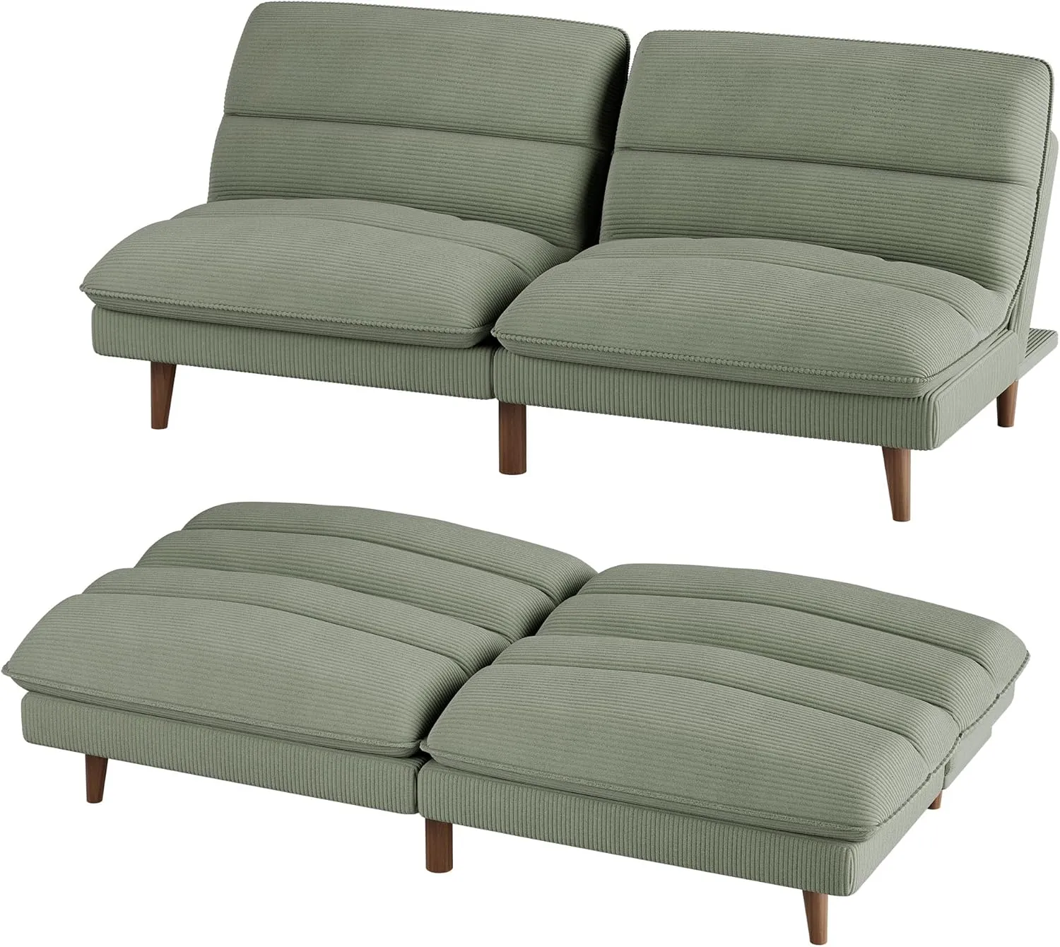 Homall Futon Couch, Modern Futon Sofa Bed with Adjustable Backrest, Convertible Sleeper Sofa Bed for Small Apartments, Loveseat, Office (Corduroy, Green)