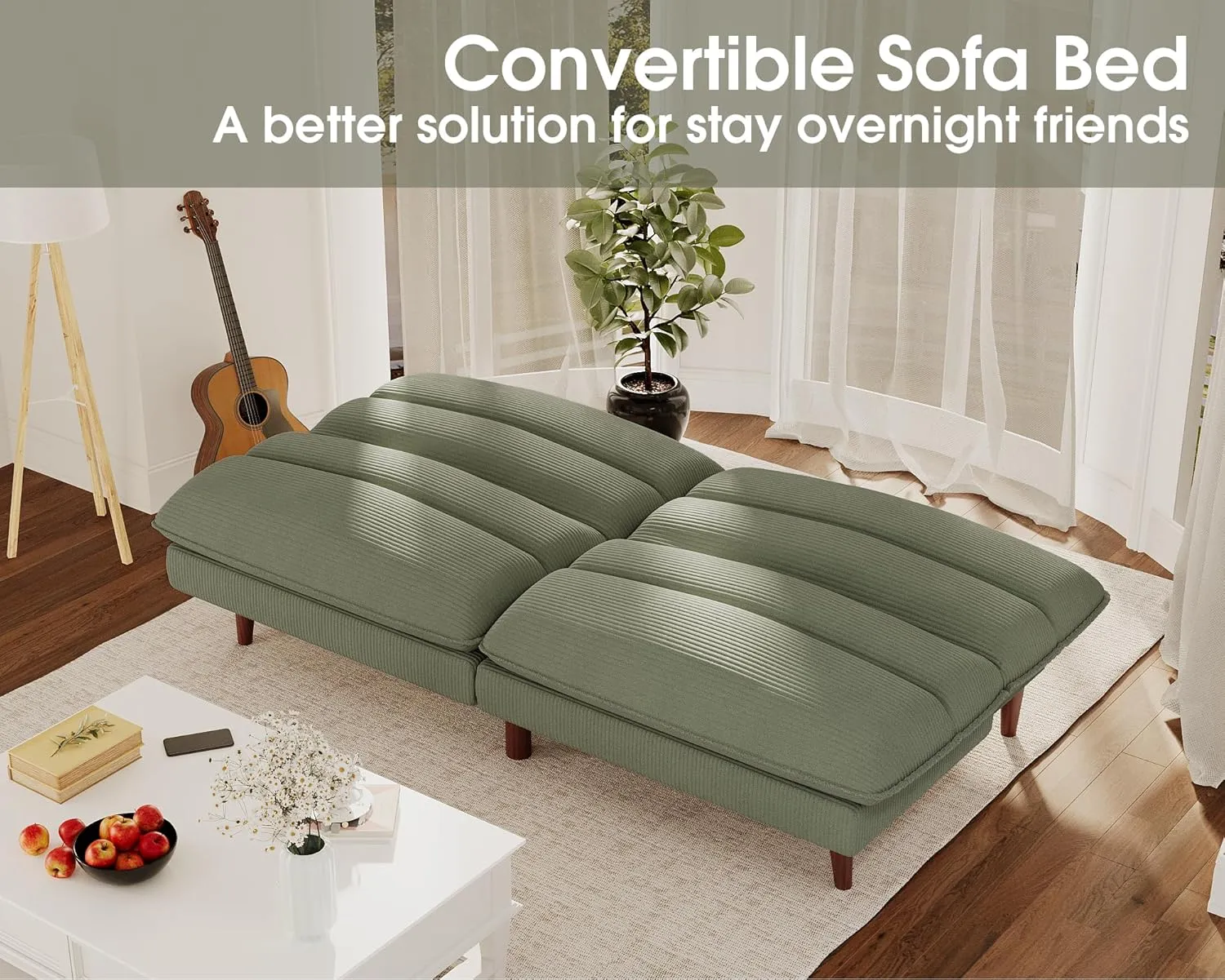 Homall Futon Couch, Modern Futon Sofa Bed with Adjustable Backrest, Convertible Sleeper Sofa Bed for Small Apartments, Loveseat, Office (Corduroy, Green)