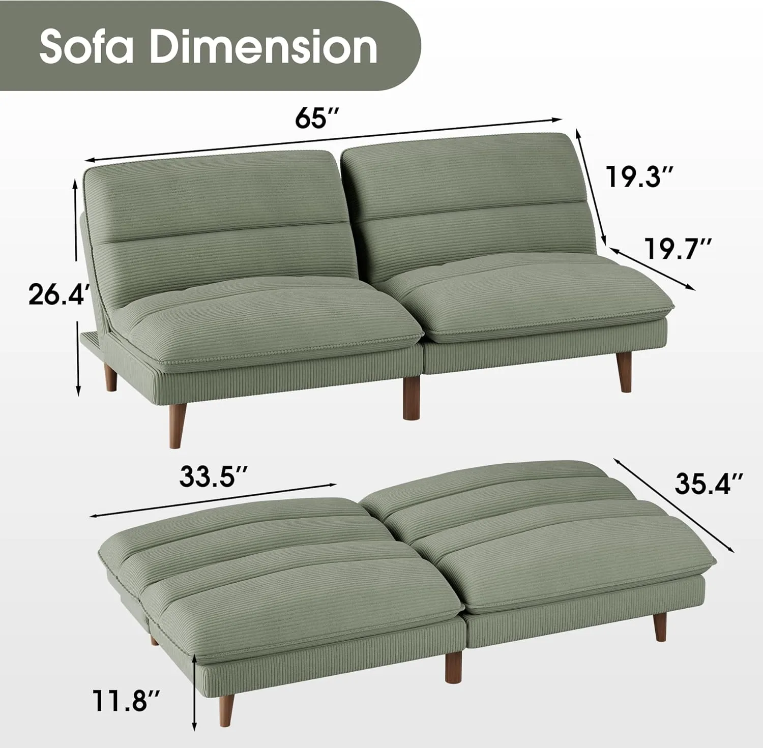 Homall Futon Couch, Modern Futon Sofa Bed with Adjustable Backrest, Convertible Sleeper Sofa Bed for Small Apartments, Loveseat, Office (Corduroy, Green)