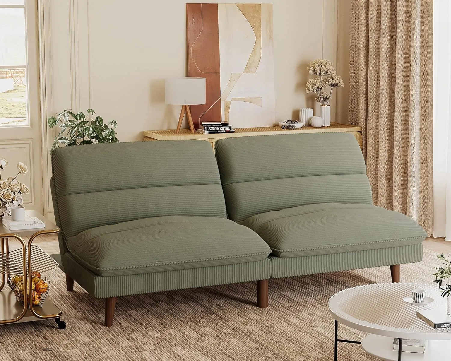 Homall Futon Couch, Modern Futon Sofa Bed with Adjustable Backrest, Convertible Sleeper Sofa Bed for Small Apartments, Loveseat, Office (Corduroy, Green)