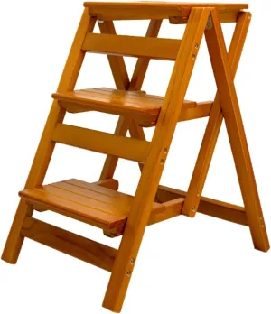 Home Solid Wood Step Stool Multifunctional Bar High Stool Foldable Portable Stair Chair, 3 Steps/4 Steps (Color : Light Walnut Color, Size : 3 Steps)