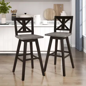 Homelegance Solid Wood High Back Swivel Pub Height Bar Stools Set of 2, Kitchen Stools Pub Height, Foot Rest, X Back, Tall Wooden Armless Dining Chairs for Kitchen Island, Farmhouse, Rustic, Black
