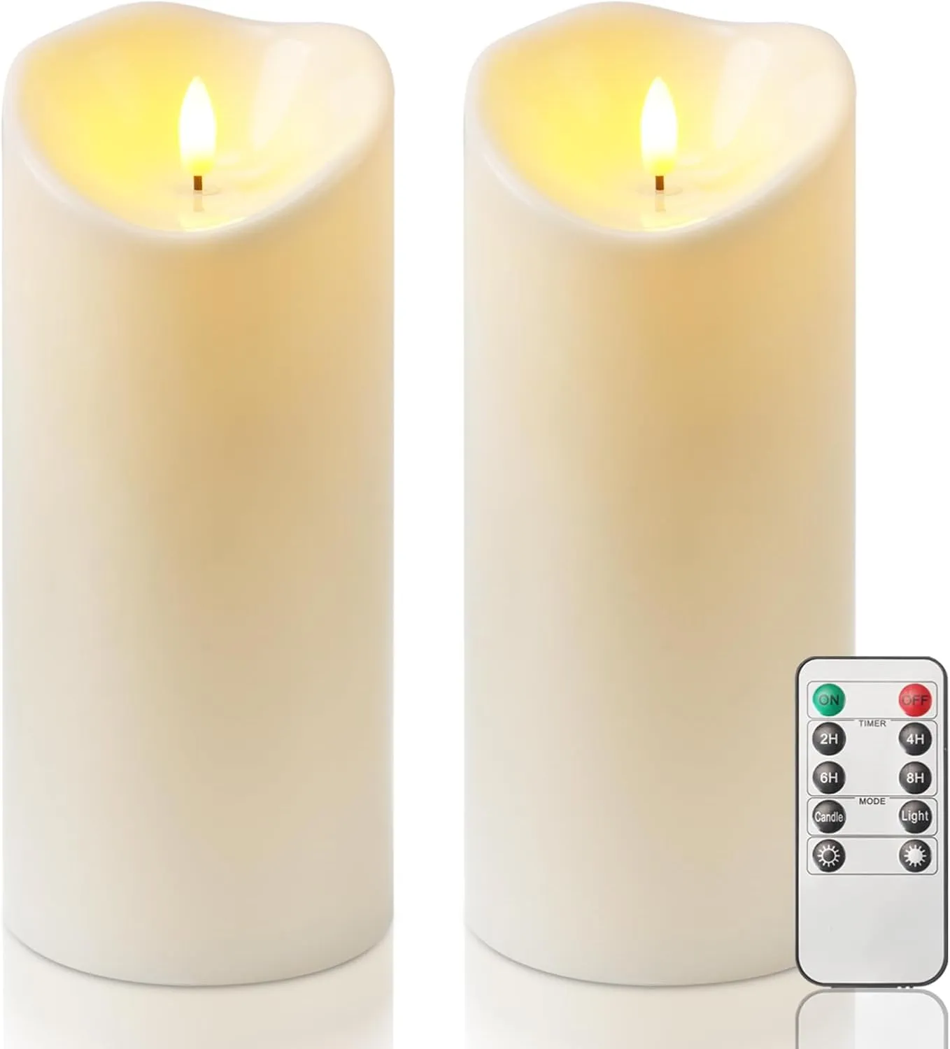 Homemory 4"x9" Outdoor Waterproof Flameless Candles with Timers and Remote Control, Battery Operated Candles, LED Plastic Candles, Ivory White, Set of 2