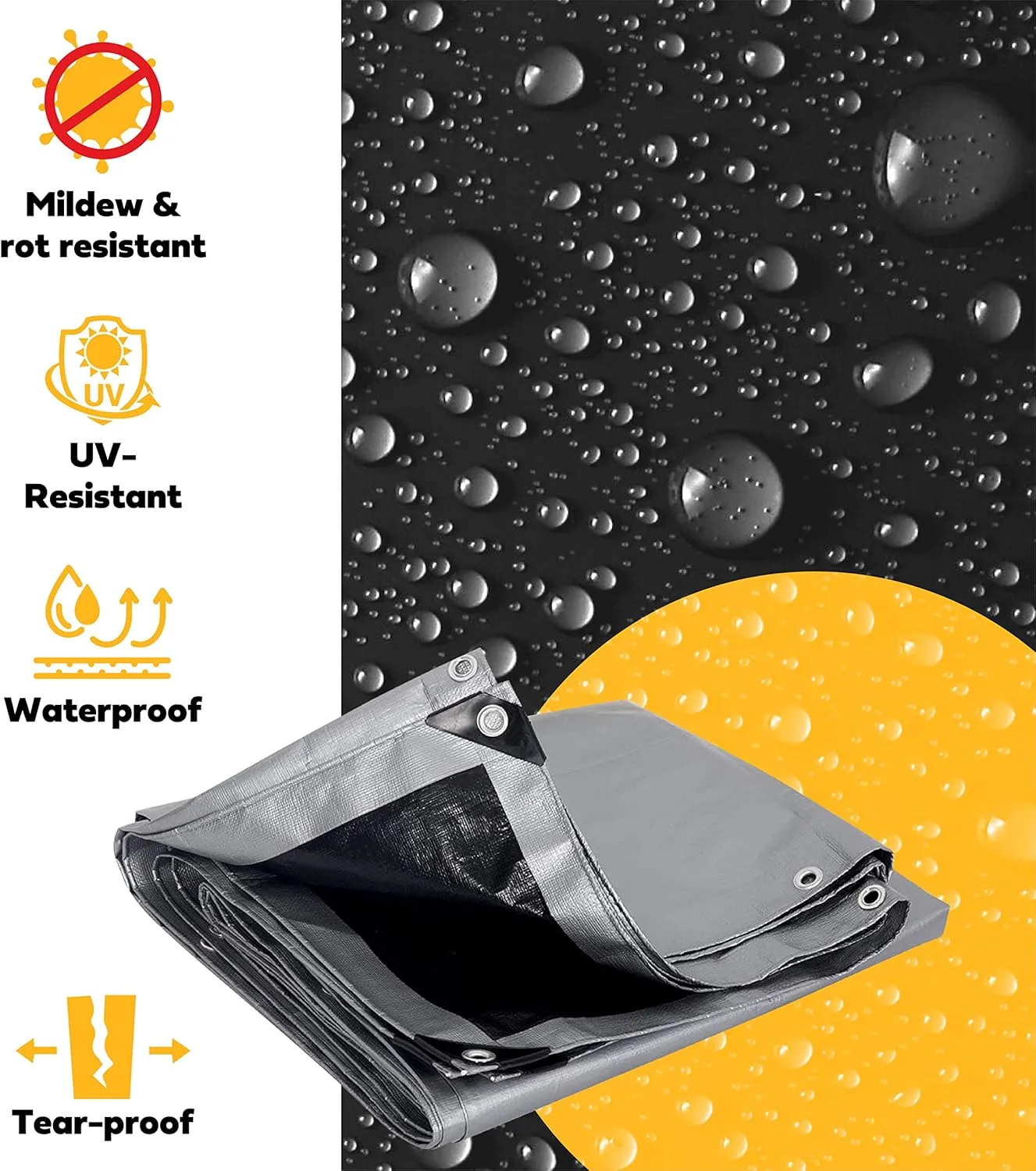 HOMESTEAD Waterproff Tarp 8' x 10', Medium Duty 10 Mil Poly Tarp Cover with Metal Grommets, Great for Outdoor Storage and Home Use - Silver/Black
