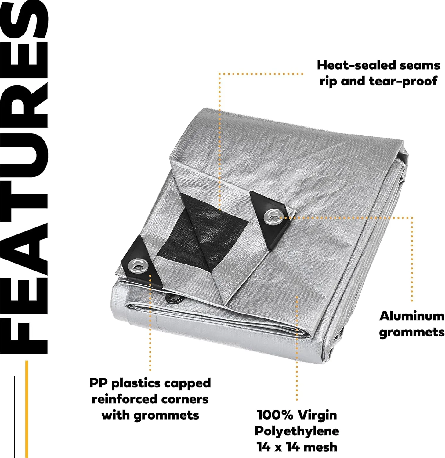 HOMESTEAD Waterproff Tarp 8' x 10', Medium Duty 10 Mil Poly Tarp Cover with Metal Grommets, Great for Outdoor Storage and Home Use - Silver/Black