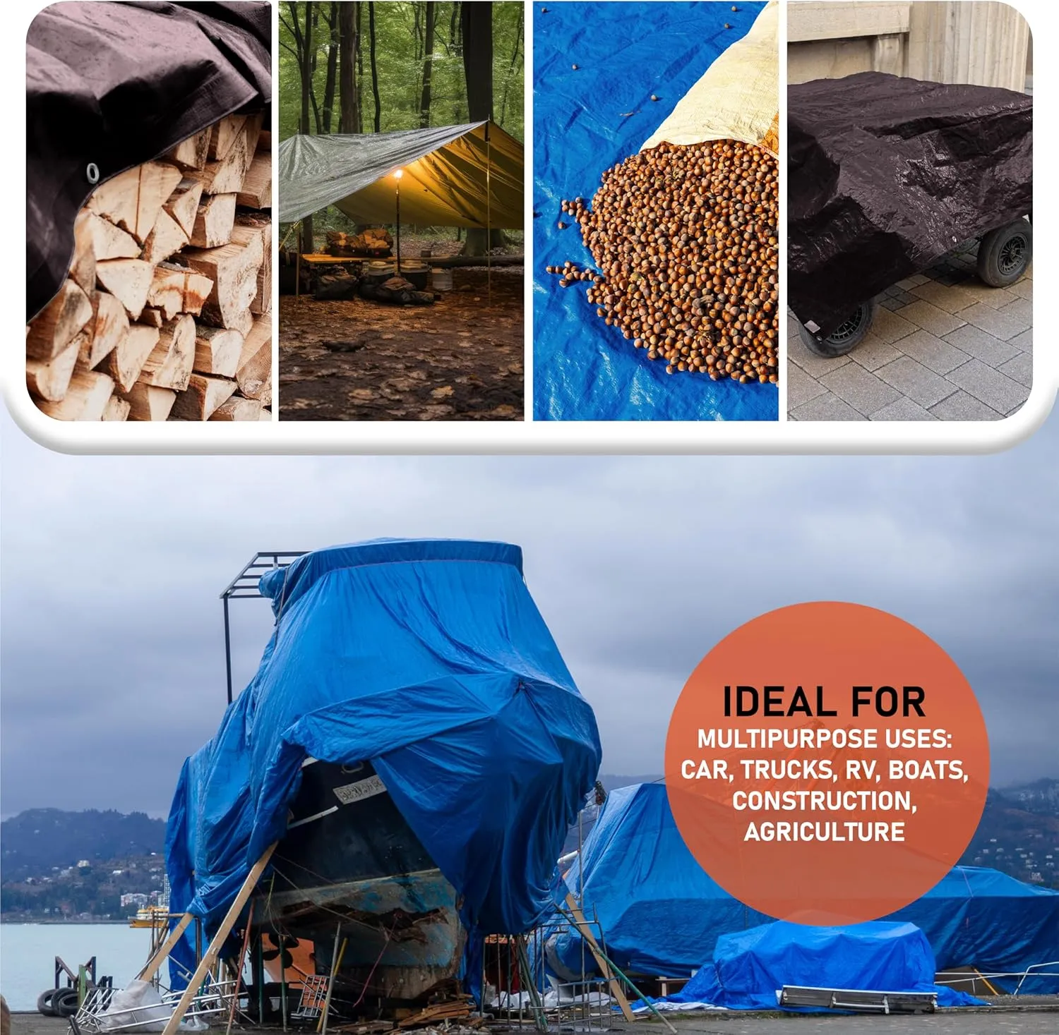 HOMESTEAD Waterproff Tarp 8' x 10', Medium Duty 10 Mil Poly Tarp Cover with Metal Grommets, Great for Outdoor Storage and Home Use - Silver/Black