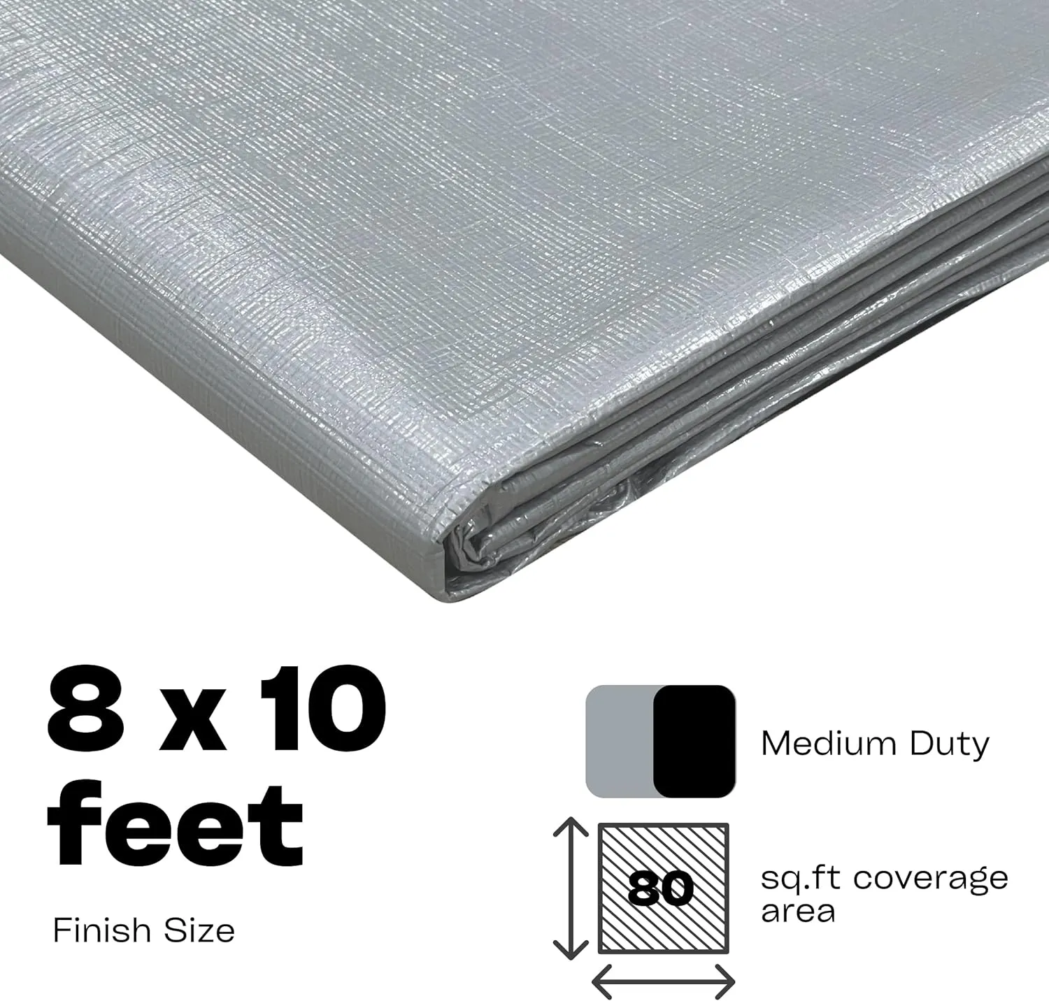 HOMESTEAD Waterproff Tarp 8' x 10', Medium Duty 10 Mil Poly Tarp Cover with Metal Grommets, Great for Outdoor Storage and Home Use - Silver/Black