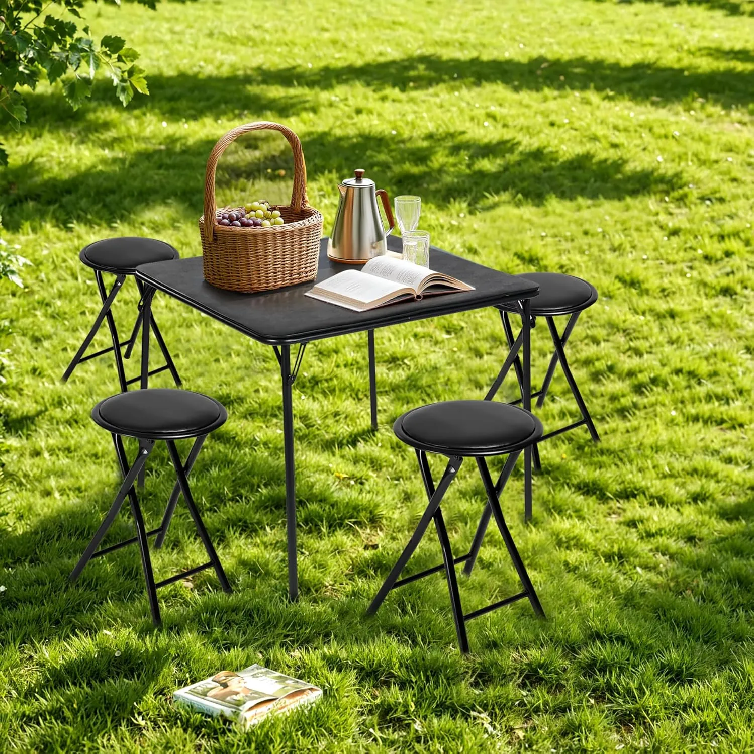 Homy Casa 18 Inch Portable Folding Camping Stool with Padded Seat, Lightweight & Compact Stool for Hiking, Fishing, and Outdoor Adventures, Black (Set of 4)