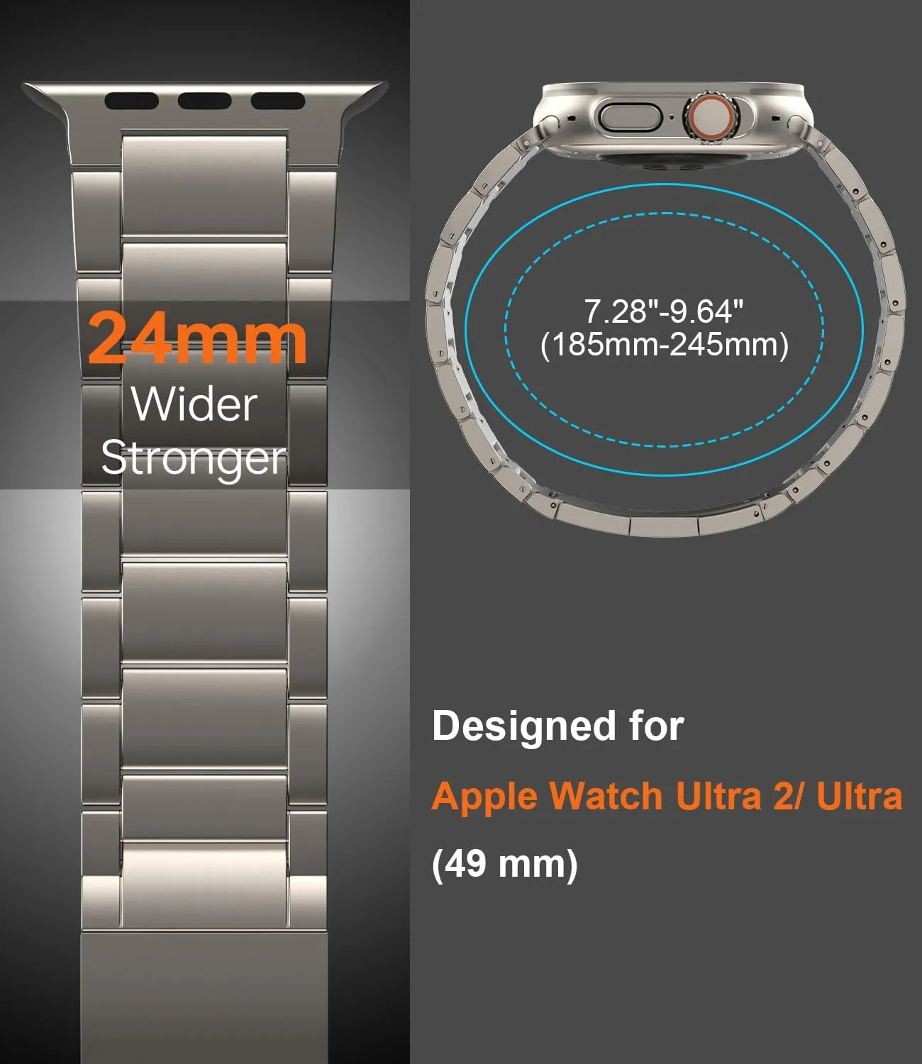 HONTECH Grade 2 Titanium Band Compatible with Apple Watch Ultra/Ultra 2 (49mm),Adjustable Titanium Apple Watch Band for Men,DLC Coating Scratch Resistant