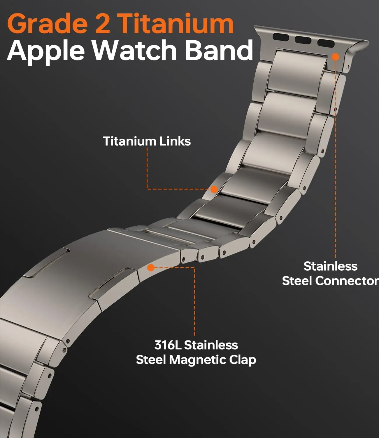 HONTECH Grade 2 Titanium Band Compatible with Apple Watch Ultra/Ultra 2 (49mm),Adjustable Titanium Apple Watch Band for Men,DLC Coating Scratch Resistant
