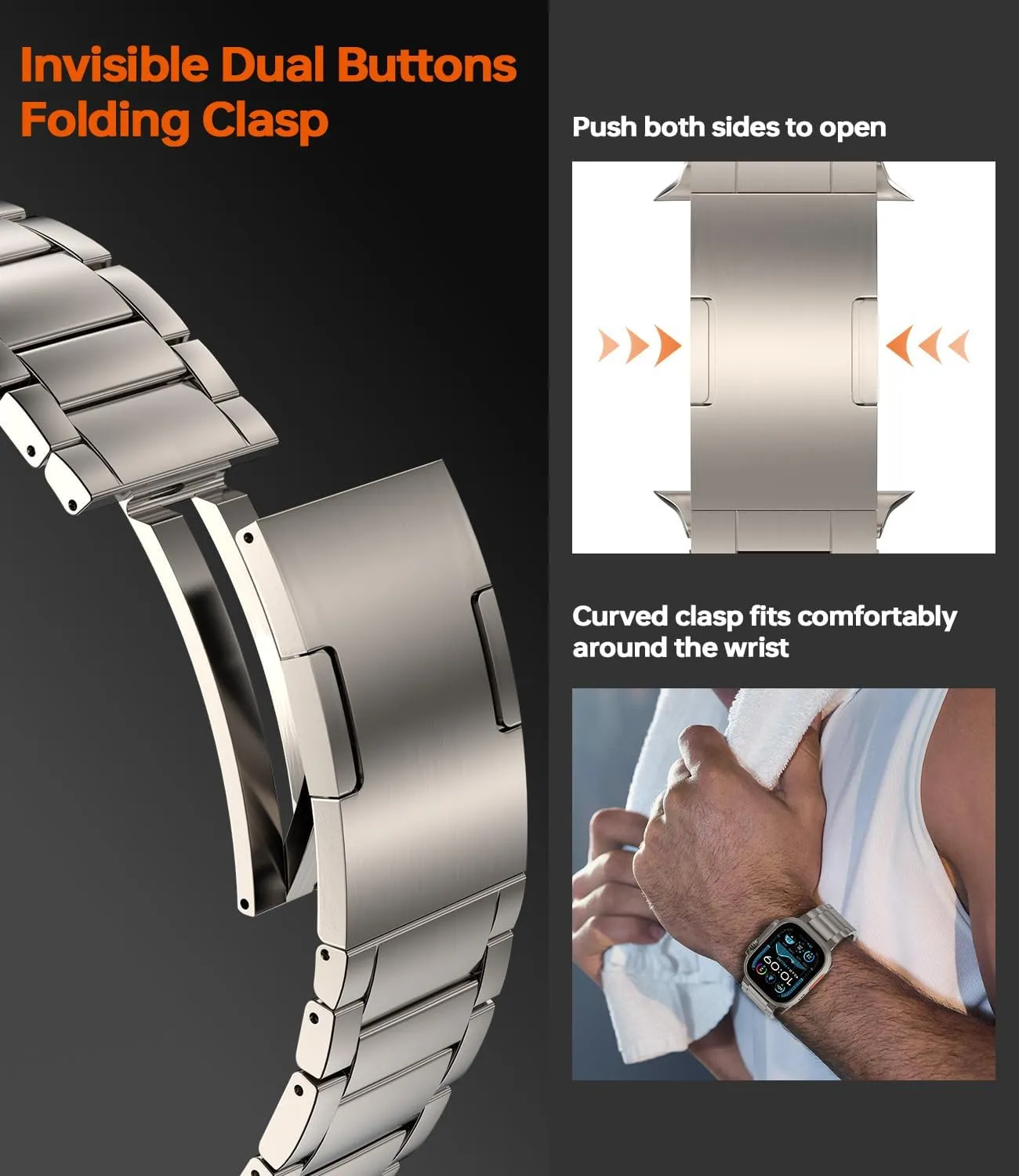 HONTECH Grade 2 Titanium Band Compatible with Apple Watch Ultra/Ultra 2 (49mm),Adjustable Titanium Apple Watch Band for Men,DLC Coating Scratch Resistant