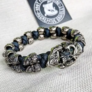 Horror skull paracord bracelet. Biker bangle. Best Halloween gift.