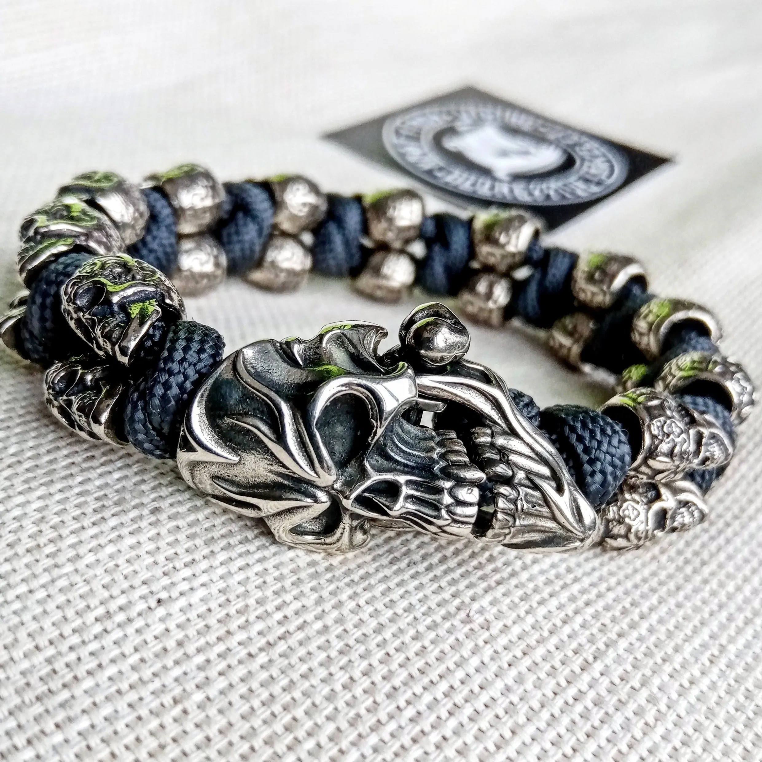 Horror skull paracord bracelet. Biker bangle. Best Halloween gift.