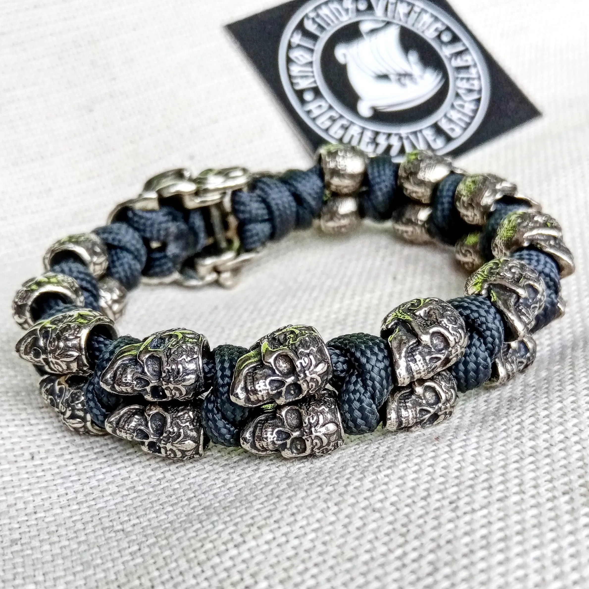 Horror skull paracord bracelet. Biker bangle. Best Halloween gift.
