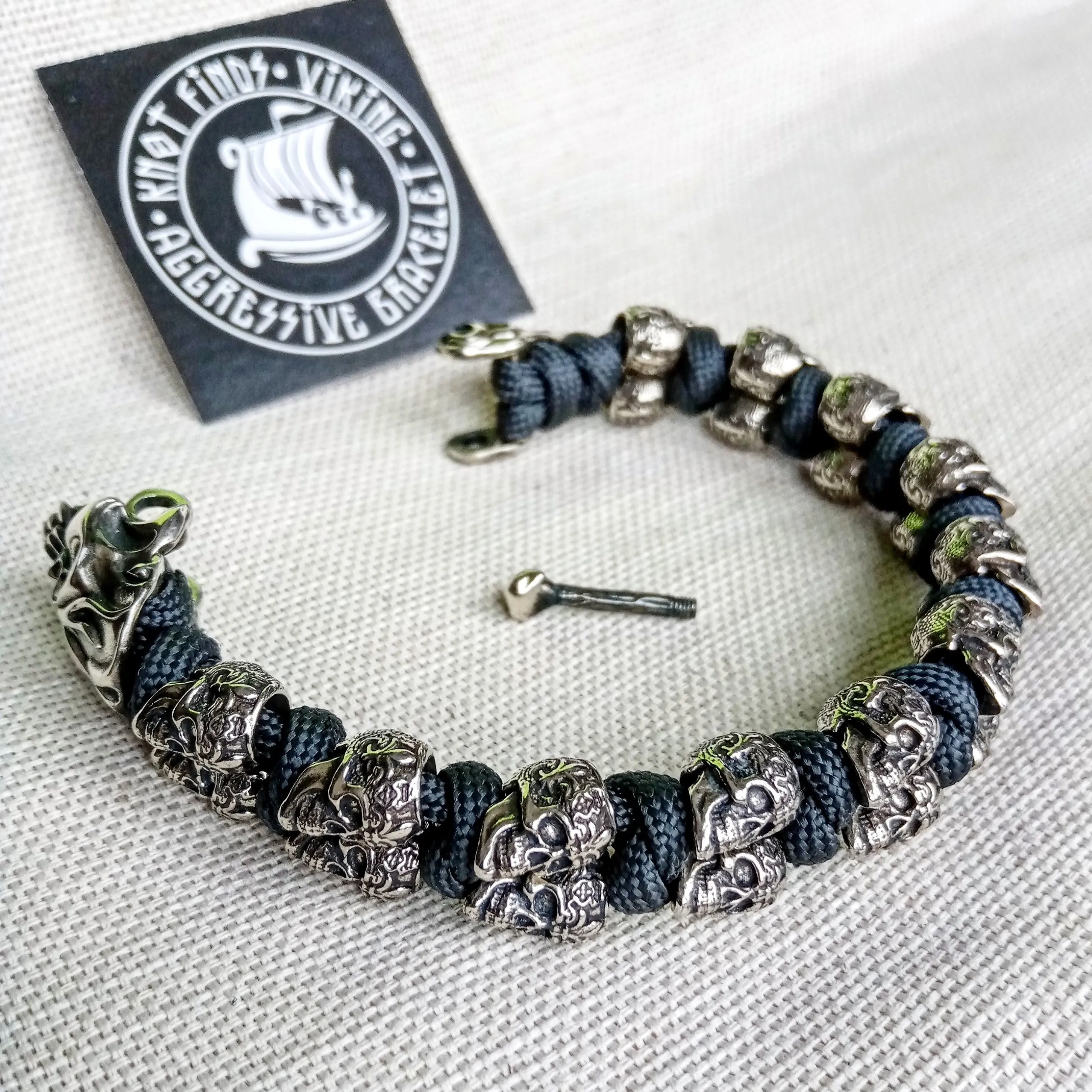 Horror skull paracord bracelet. Biker bangle. Best Halloween gift.