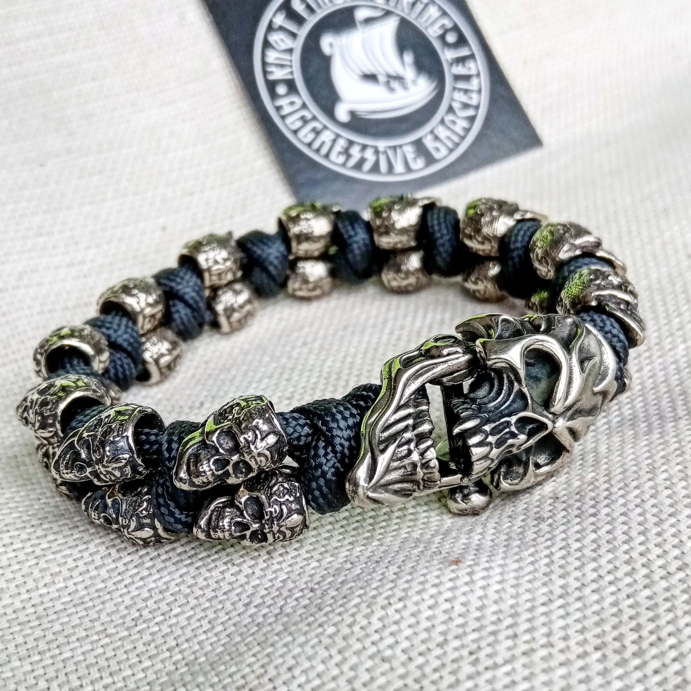 Horror skull paracord bracelet. Biker bangle. Best Halloween gift.