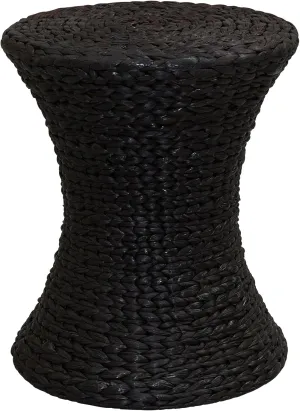 Household Essentials Handwoven Water Hyacinth Wicker Stool with Hourglass Shape, Black