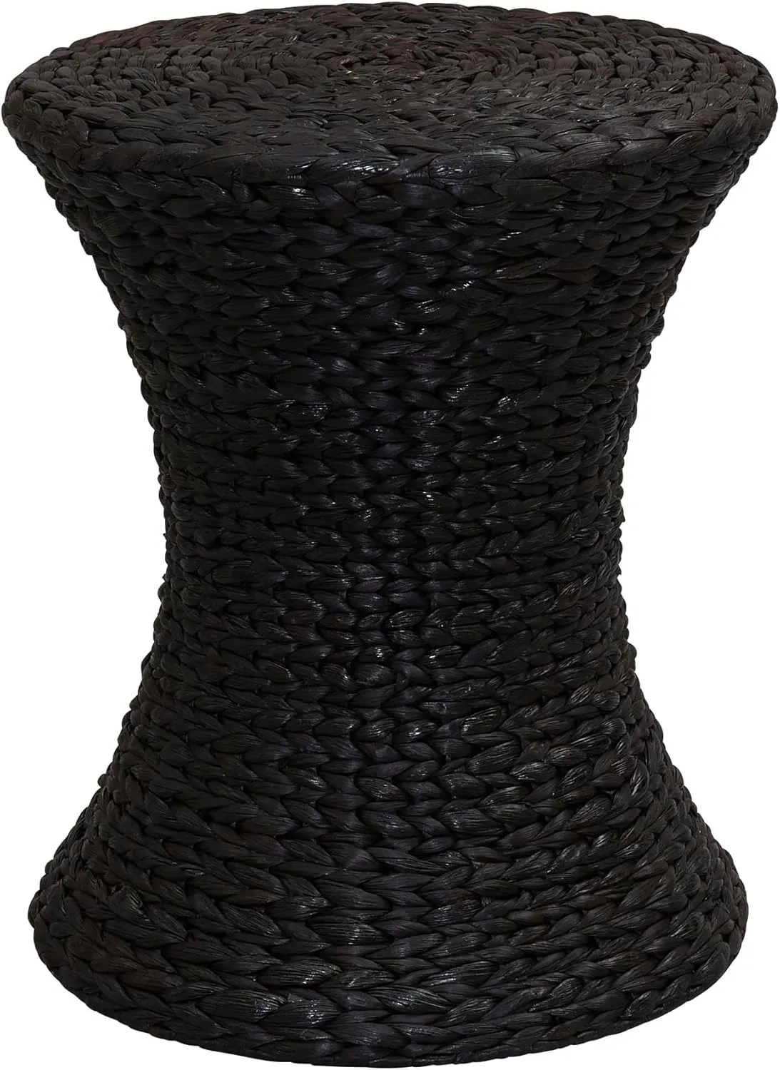 Household Essentials Handwoven Water Hyacinth Wicker Stool with Hourglass Shape, Black