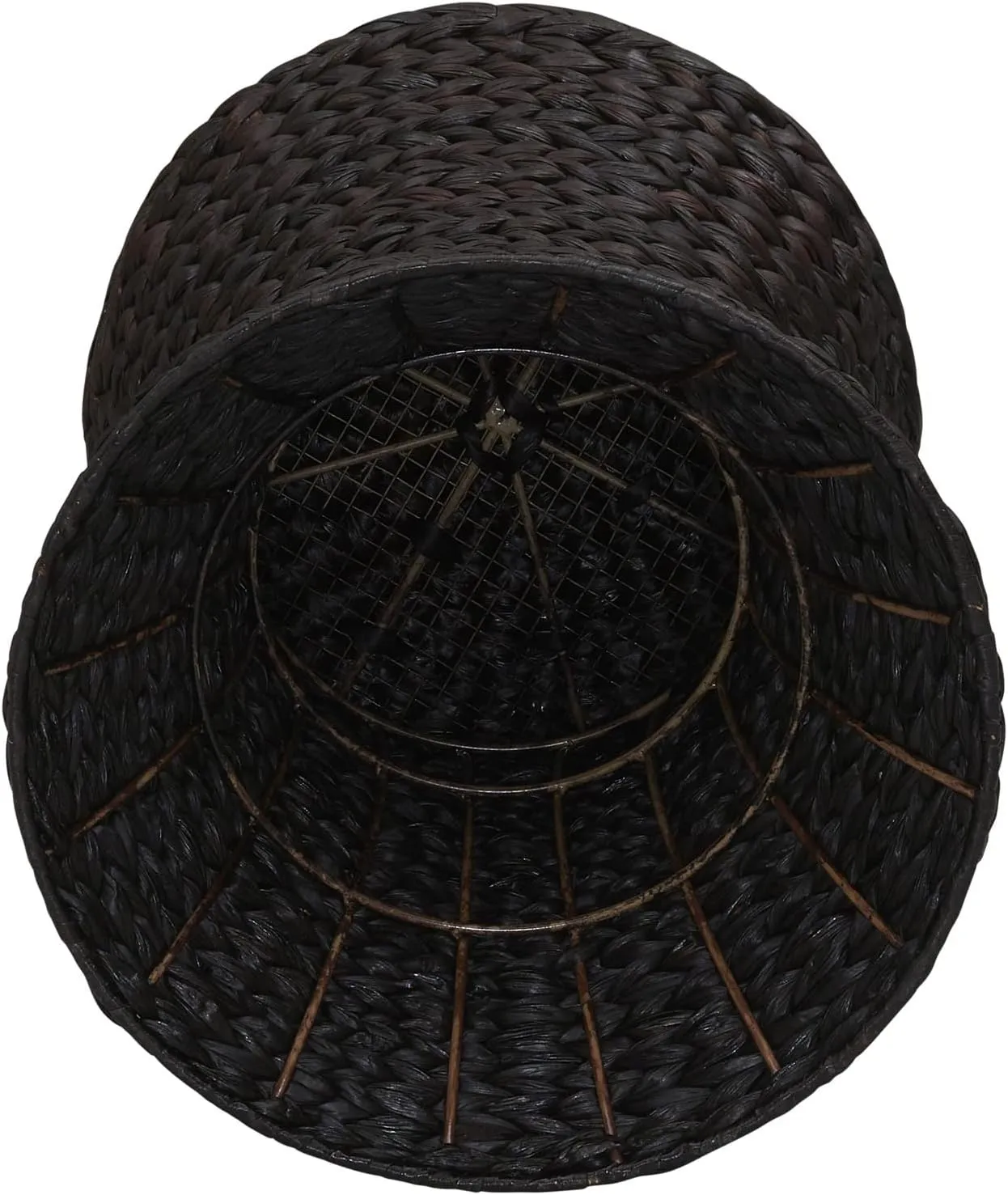Household Essentials Handwoven Water Hyacinth Wicker Stool with Hourglass Shape, Black