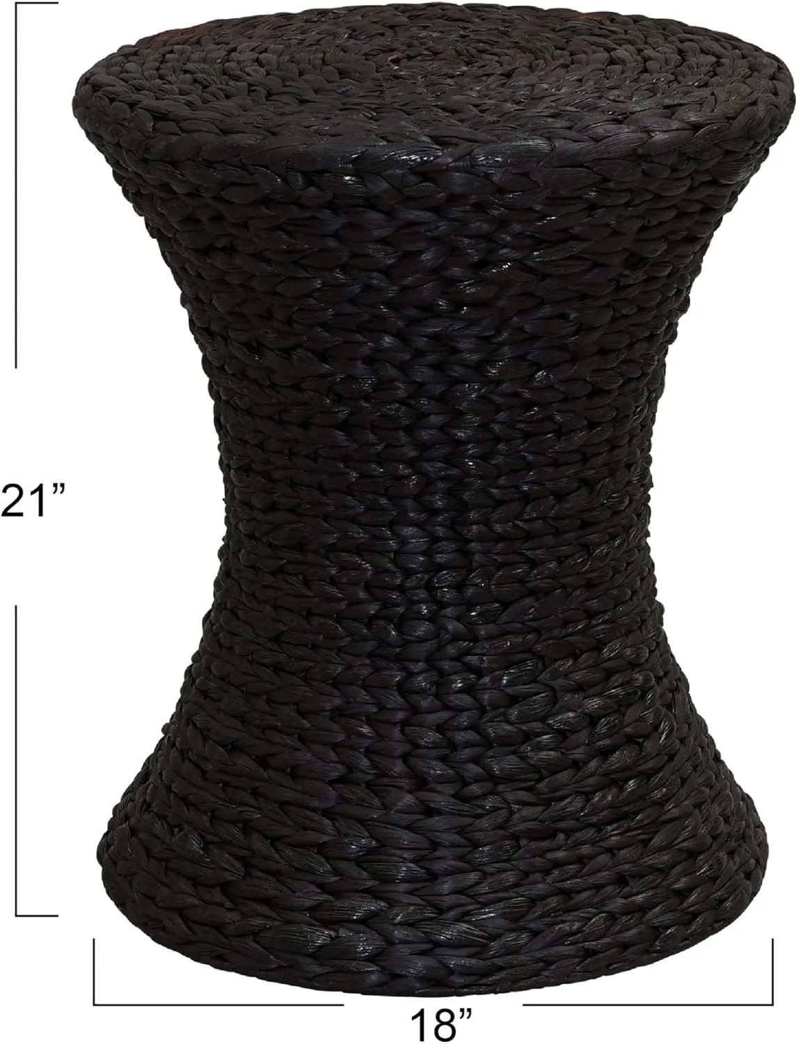 Household Essentials Handwoven Water Hyacinth Wicker Stool with Hourglass Shape, Black