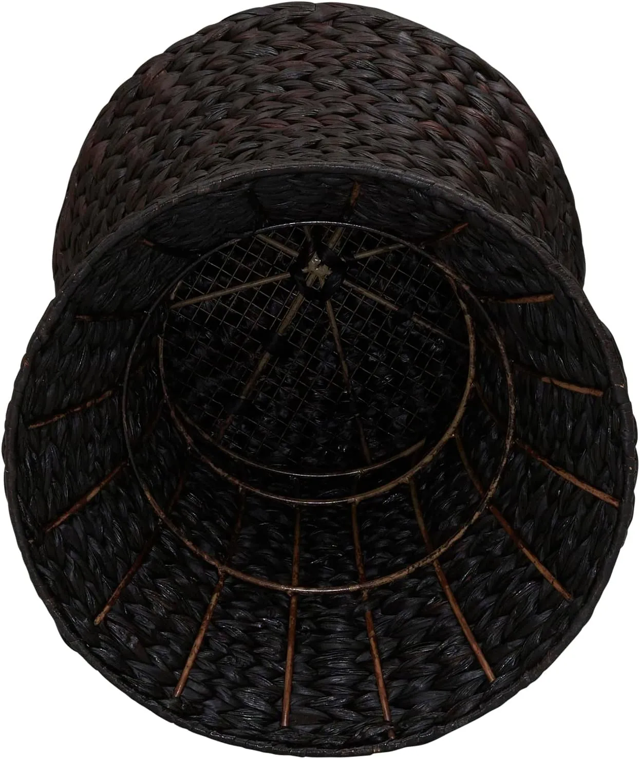 Household Essentials Handwoven Water Hyacinth Wicker Stool with Hourglass Shape, Black