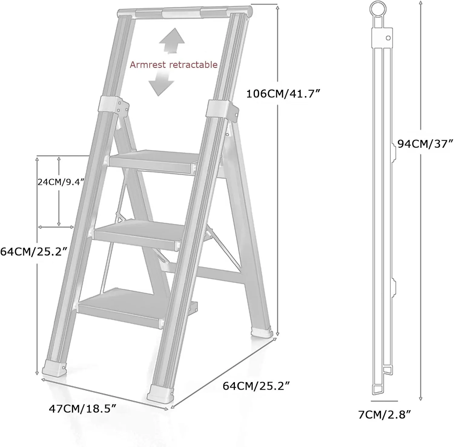Household with Retractable handrails Multifunctional Climbing Ladder Light Aluminum Alloy Folding Herringbone Ladder (Color : Champagne Gold Color, Size : 106CM)