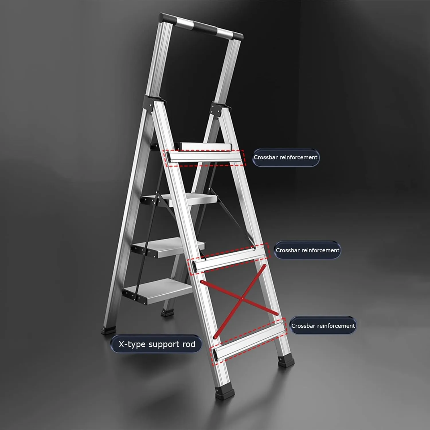 Household with Retractable handrails Multifunctional Climbing Ladder Light Aluminum Alloy Folding Herringbone Ladder (Color : Champagne Gold Color, Size : 106CM)