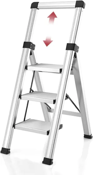 Household with Retractable handrails Multifunctional Climbing Ladder Light Aluminum Alloy Folding Herringbone Ladder (Color : Silver Color, Size : 106CM)