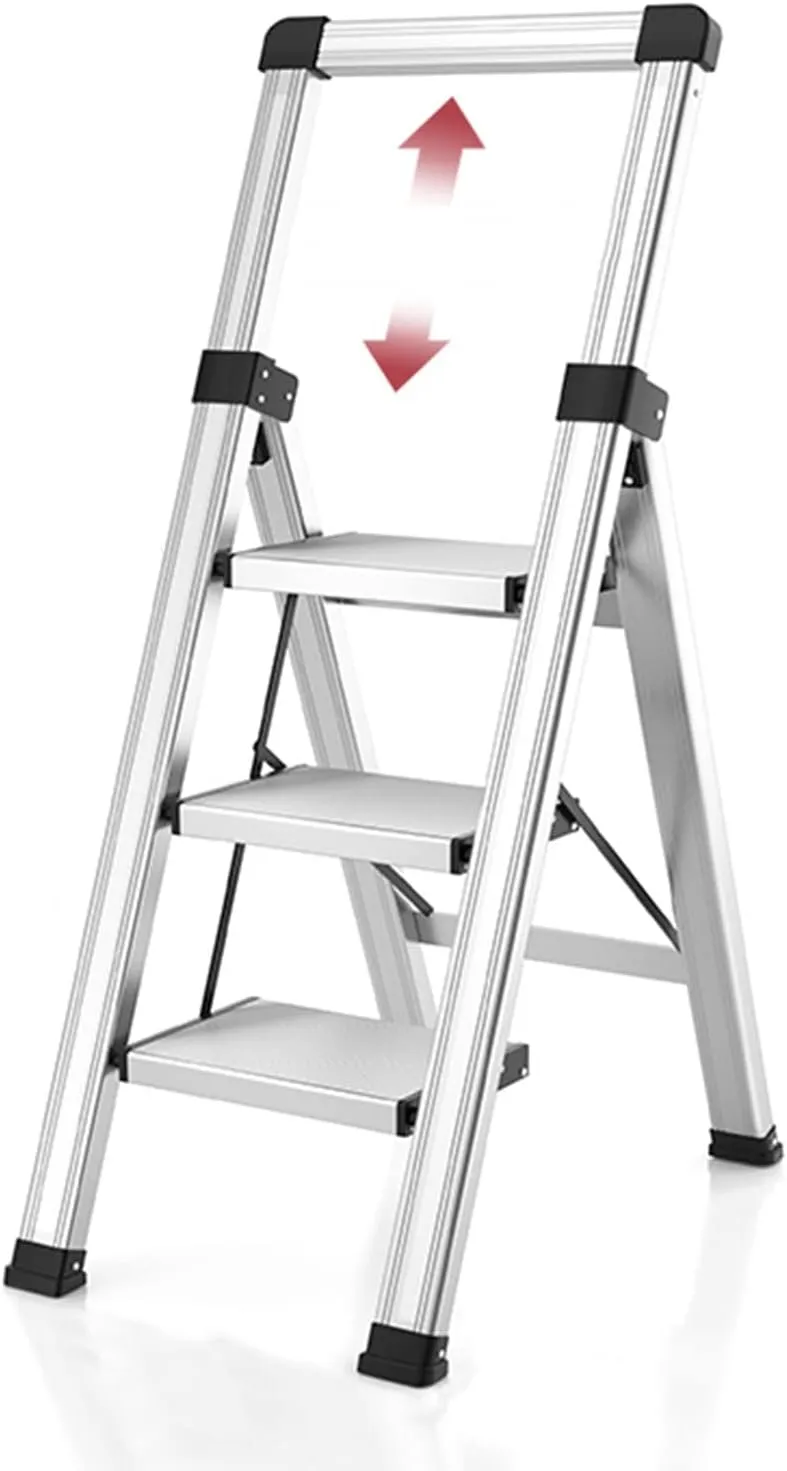 Household with Retractable handrails Multifunctional Climbing Ladder Light Aluminum Alloy Folding Herringbone Ladder (Color : Silver Color, Size : 106CM)