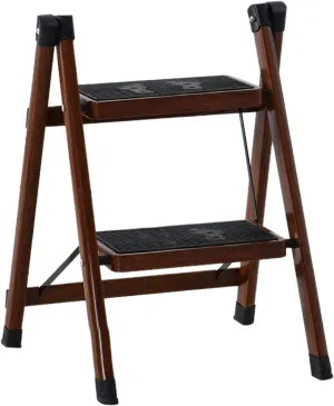Household Wood Grain Ladder Foldable Balcony Flower Stand Multi-Functional 2-Step ladder/3-step Ladder (Color : B, Size : 2 Step Ladder)