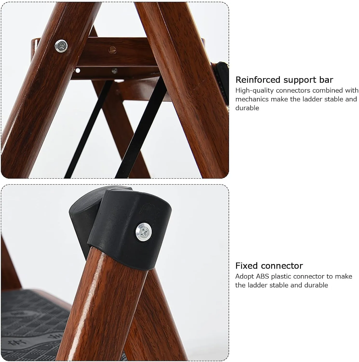 Household Wood Grain Ladder Foldable Balcony Flower Stand Multi-Functional 2-Step ladder/3-step Ladder (Color : B, Size : 2 Step Ladder)