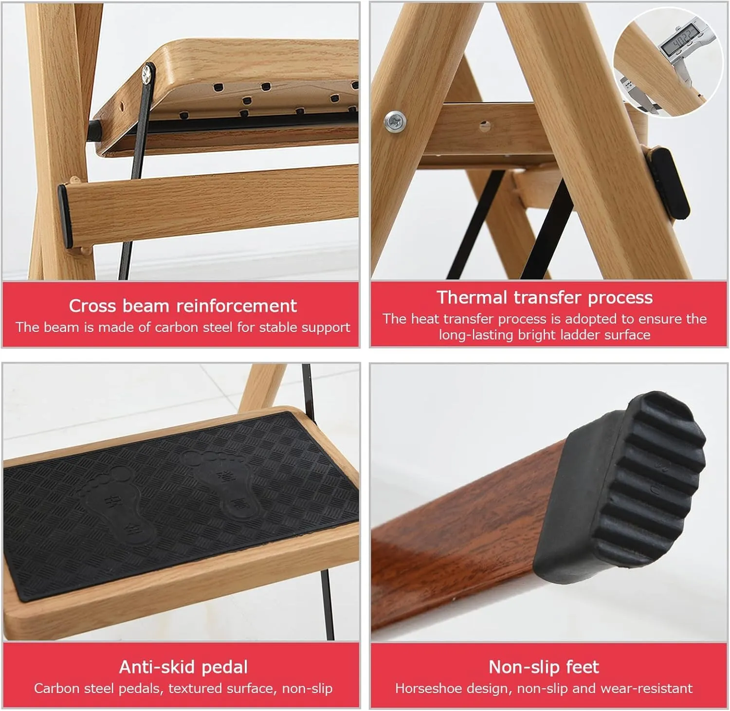 Household Wood Grain Ladder Foldable Balcony Flower Stand Multi-Functional 2-Step ladder/3-step Ladder (Color : B, Size : 3 Step Ladder)