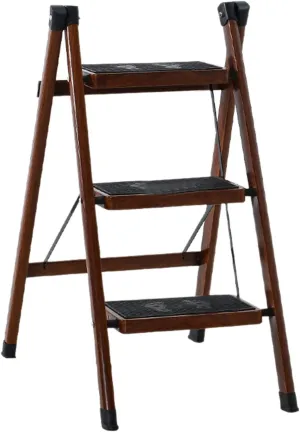 Household Wood Grain Ladder Foldable Balcony Flower Stand Multi-Functional 2-Step ladder/3-step Ladder (Color : B, Size : 3 Step Ladder)