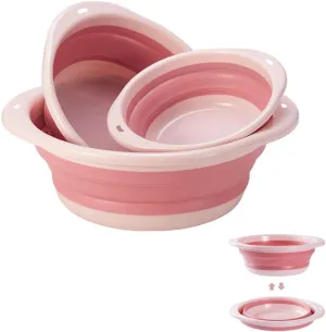 Hrpa Multi 3 Pieces Collapsible Portable Wash Basin Dishpan with Hanging Hole Save Storage Space for Home Kitchen Outdoor Camping and More (Small,Medium,Large) (Pink)