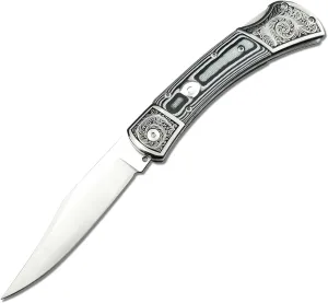 HUAAO 8.6 Inch Camping Folding Pocket Knife, Lock-back Folder Knife with 3.35 Inch D2 Steel Blade, Micarta Handle, Folding Hunting Knife with Leather Sheath, Gifts for Men (Grey)