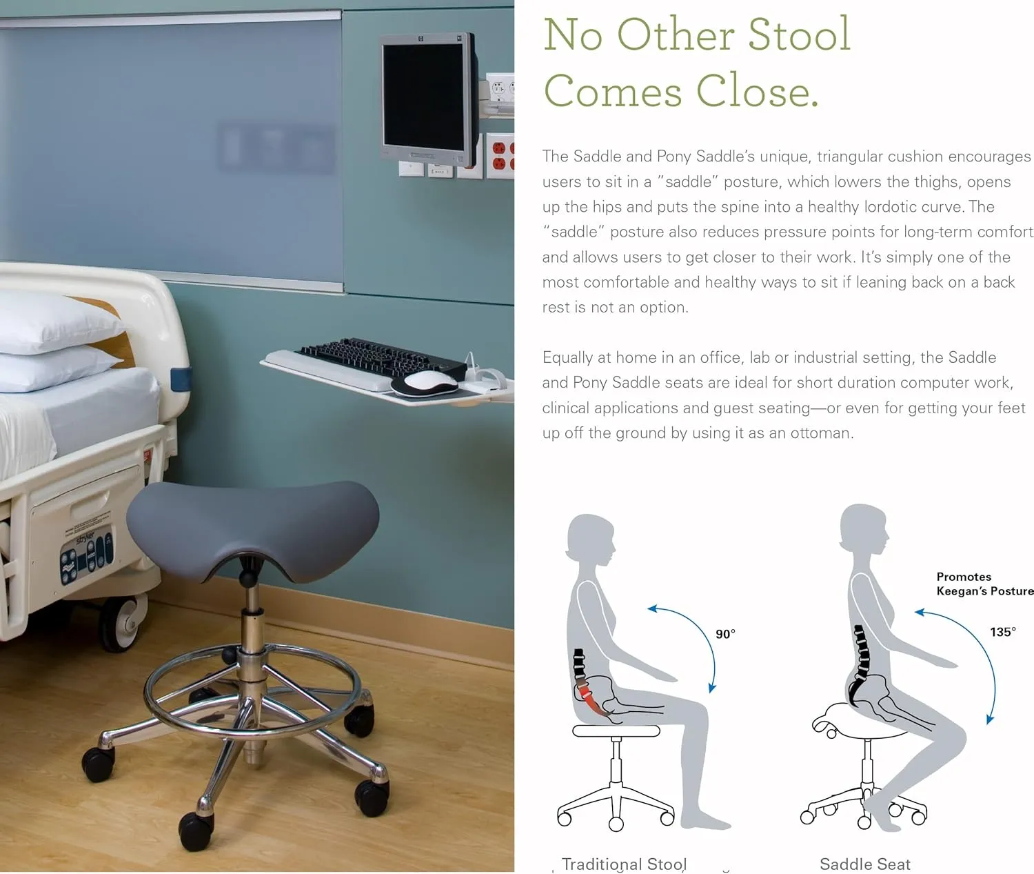 Humanscale Freedom Saddle Stool Seat Chair F300 - Graphite Frame Balsam Dark Green Corde 4 Textile F300GCF43 - Soft Hard Floor Casters