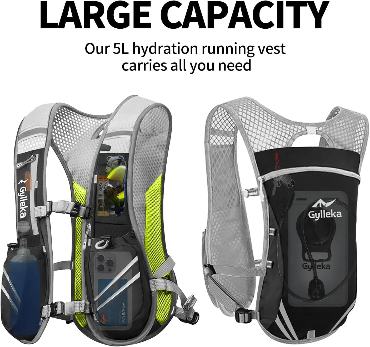 Hydration Running Vest with Multiple Pockets & Breathable and Lightweight, Sunglasses Strap, Reflective Strips for Trail Running Hiking Marathon Cycling